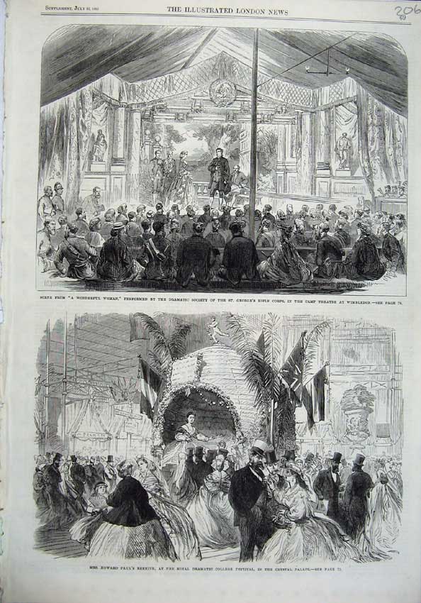Old Antique Print Camp Theatre Wimbledon 1865 Crystal Palace College Paul 19th