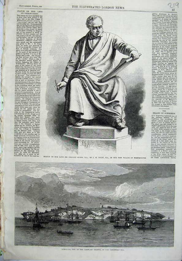 Old Antique Print Statue Charles Barry Westminster 1865 Sombrero Leeward 19th