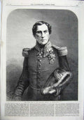 Original Old Antique Print Fine Art1865 King Belgians LeopSaxe-Coburg Portrait