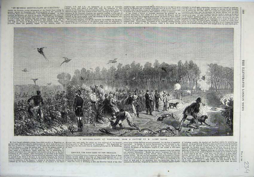 Old Antique Print 1865 Shooting Party Compiegne Sport Birds Janet Lange 19th