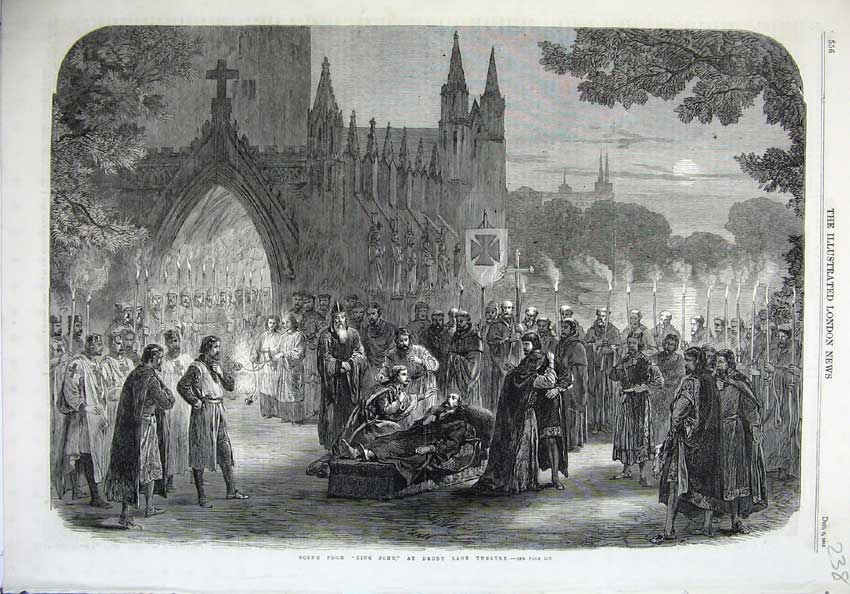 Original Old Antique Print 1865 Scene King John Drury Lane Theatre Fine Art