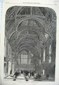 Original Old Antique Print 1865 Interior Guildhall Church Cathedral Fine Art