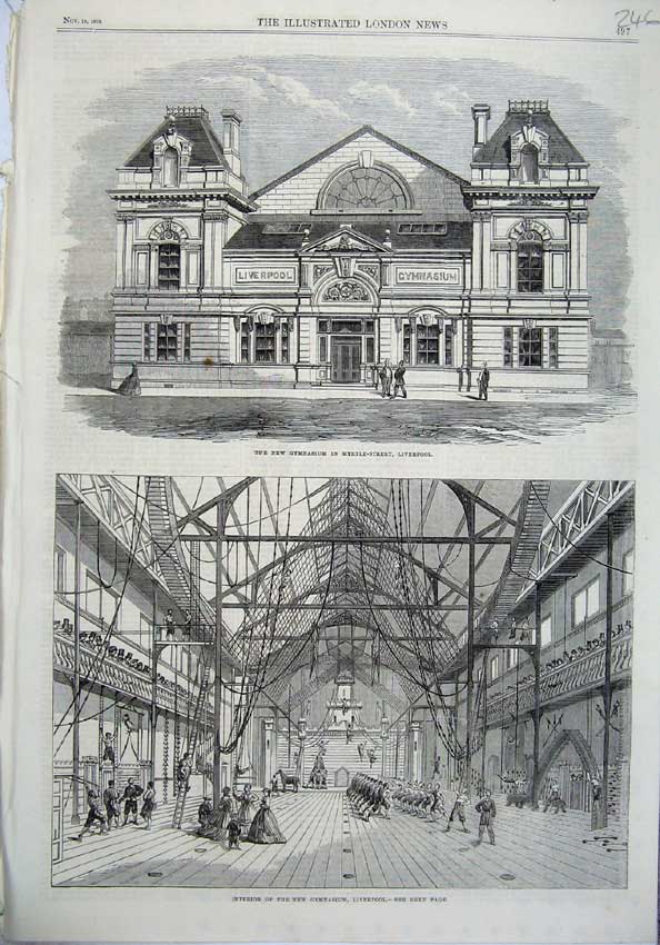 Old Antique Print Gymnasium Myrtle Street Liverpool 1865 Interior Sport 19th