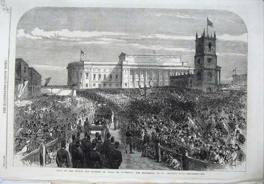 Old Antique Print Prince Princess Wales Liverpool 1865 St George'S Hall 19th