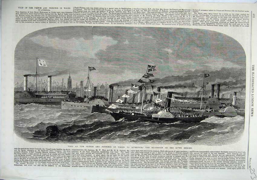Old Antique Print 1865 Prince Princess Wales Liverpool River Mersey Ships 19th