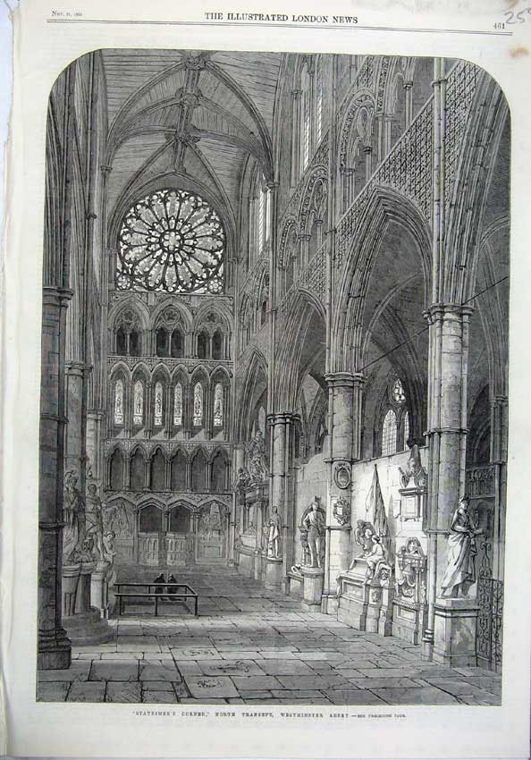 Old Antique Print 1865 Statesmen'S Corner Transept Westminster Abbey Art 19th