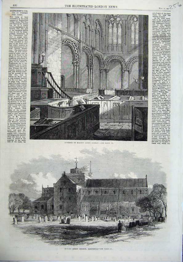 Old Antique Print 1865 Interior Romsey Abbey Church Hampshire England Art 19th