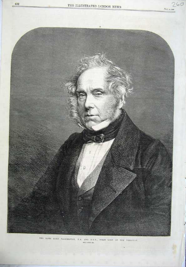 Old Antique Print Portrait Lord Palmerston 1865 Treasury Parliament Art 19th