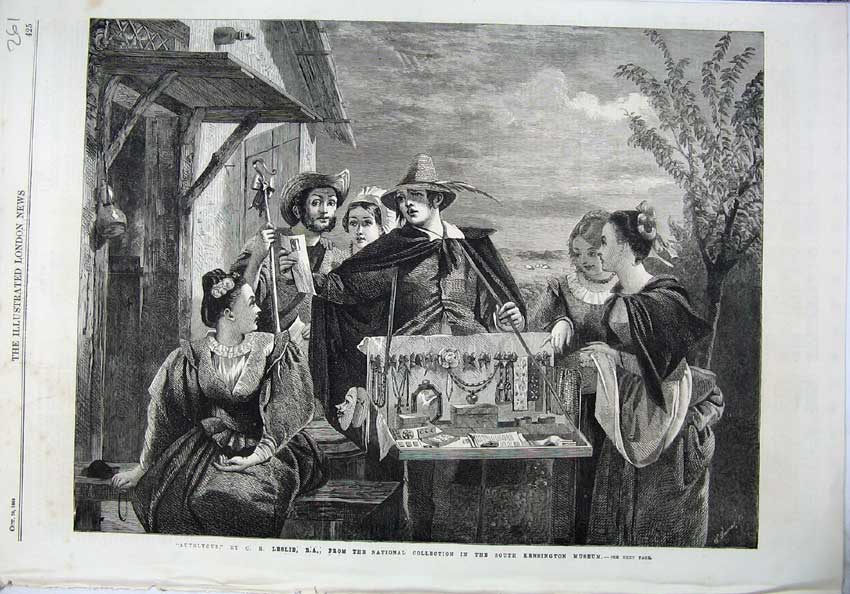 Old Antique Print 1865 Autolycus Man Selling Women Kensington Museum Art 19th