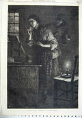 Original Old Antique Print 1865 Fine Art Allhallows Eve Candle Man Woman 19th