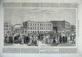 Original Old Antique Print 1865 Exterior New Oriental Bank Share Market Bombay