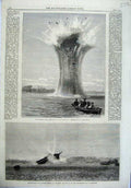 Old Antique Print 1865 Torpedo Shell Chatham Experiments Terpsichore Boat 19th