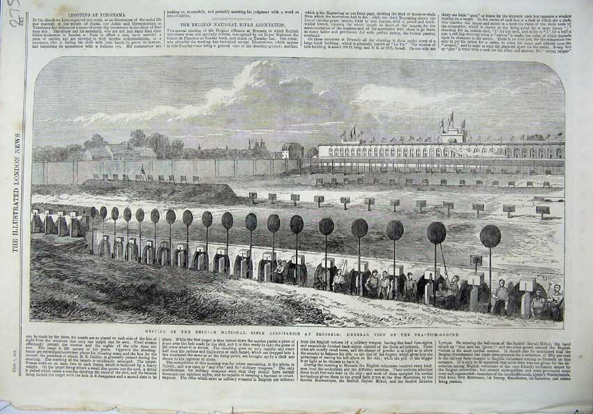 Original Old Antique Print 1865 Belgian National Rifle Brussels Practice Ground