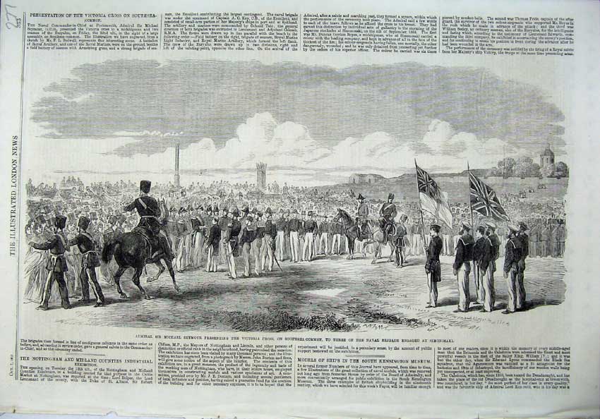 Old Antique Print Admiral Michael Seymour Victoria Cross Southsea Naval