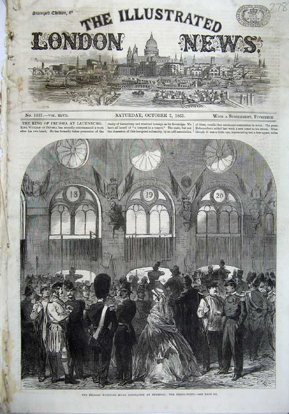 Old Antique Print 1865 Fine Art Belgian Rifle Association Brussels Firing 19th
