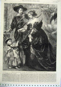 Original Old Antique Print Fine Art 1865 Rubens Wife Child British Institution
