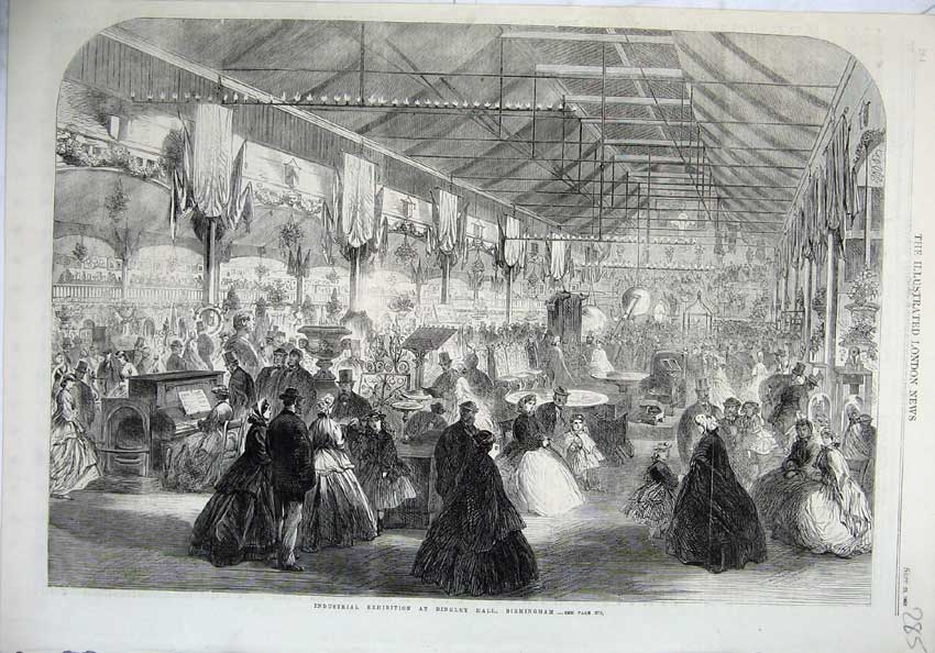 Old Antique Print 1865 Industrial Exhibition Bingley Hall Birmingham Fine 19th