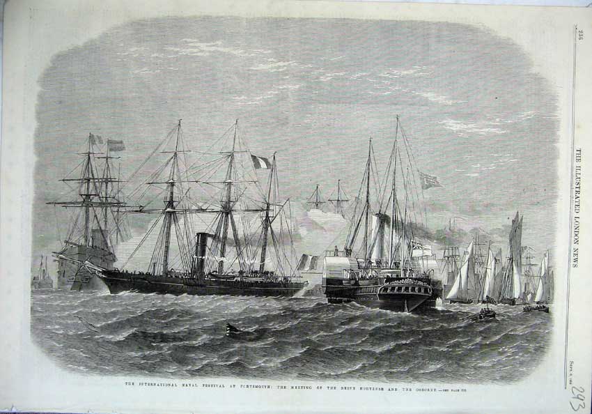 Old Antique Print 1865 Naval Festival Portsmouth Hortense Osborne Ships 19th