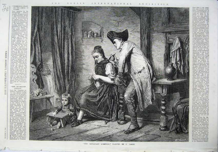 Old Antique Print 1865 Fine Art Dublin Exhibition Mother Child Man Lasch 19th