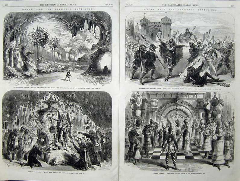 Antique Old Print 1865 Christmas Pantomimes Theatre Sadler'S Drury Surrey 19th