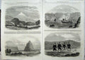 Original Old Antique Print 1865 New Zealand Wanganui River Teramakau Boat Men