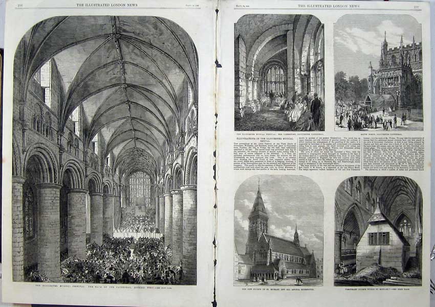 Original Old Antique Print 1865 Gloucester Music Festival Cathedral Shoreditch