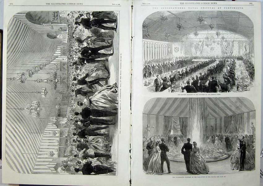 Old Antique Print Naval Festival Portsmouth College 1865 Mayor Banquet 19th