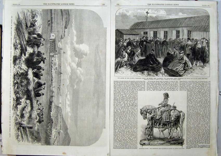 Old Antique Print 1865 Telegraph Cable Robert Peel Goodwood Races Ship 19th