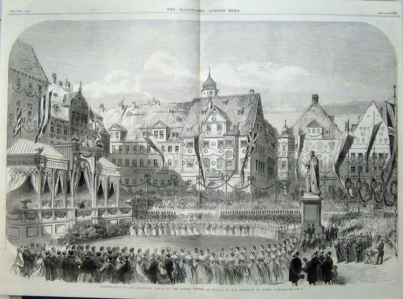 Original Old Antique Print Memorial Statue Prince Consort Coburg 1865 Victoria