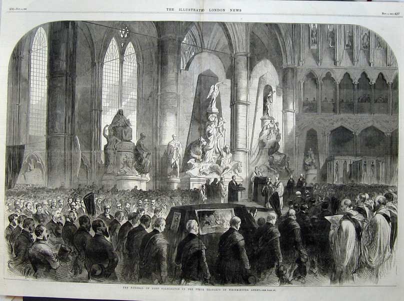 Antique Old Print Funeral Lord Palmerston Westminster Abbey 1865 Fine Art 19th