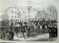 Original Old Antique Print 1865 King LeopBrussels Laeken Gate Horses Army Art