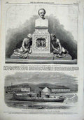 Old Antique Print 1866 Monument James Outram Westminster Miantonomah Ship 19th