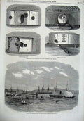 Old Antique Print Shotholes Turret Sovereign Ship 1866 American War Cork 19th
