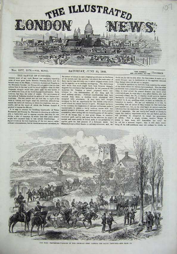 Old Antique Print 1866 War Provender Waggons Prussian Army Saxon Horses 19th