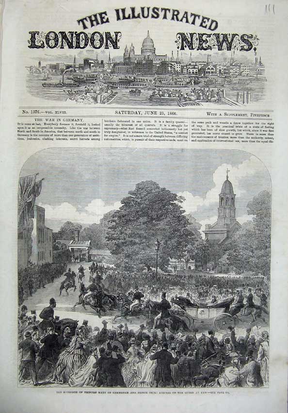 Old Antique Print 1866 Marriage Princess Mary Cambridge Prince Teck Kew 19th