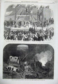 Old Antique Print 1866 Welwyn Tunnel Northern Railway Foreign Bible Wales 19th