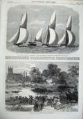 Old Antique Print London Yacht Club Niobe Sphinx 1866 Hampton Races Ferry 19th