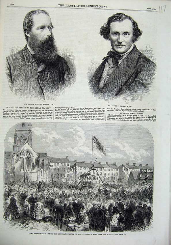 Original Old Antique Print 1866 George Street Joseph Durham Ravensworth School