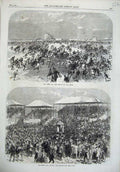 Original Old Antique Print 1866 Derby Horse Races Sport Numbers Grand Stand Art