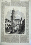 Old Antique Print 1866 Arrival Emperor Empress French Auxerre Horse Coach 19th
