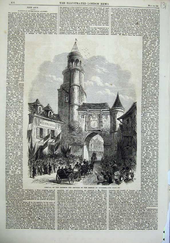 Old Antique Print 1866 Arrival Emperor Empress French Auxerre Horse Coach 19th