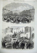 Old Antique Print Nottingham Election Market-Place 1866 Statue Green Bath 19th