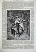 Original Old Antique Print 1866 Happy Mother Children Basket Country Fine Art
