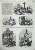 Original Old Antique Print 1866 Bamberg Bishop Palace Altenberg Bridge Rathhaus