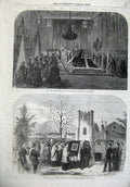 Original Old Antique Print Funeral Queen Marie Amellie 1866 Ardente Weybridge