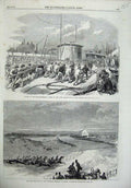 Original Old Antique Print 1866 Northumberland Ship Deck 1866 Horse Race Epsom