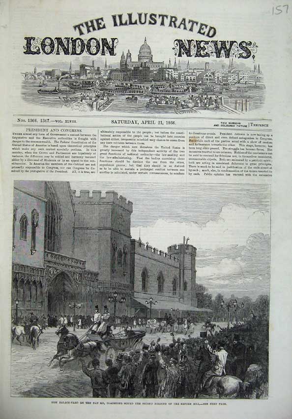 Old Antique Print 1866 Palace Yard Gladstone Reading Reform Bill Fine Art 19th