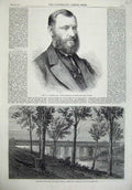 Old Antique Print Portrait Forster 1866 Railway Bridge Bremer Australia 19th