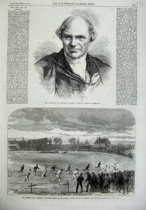 Old Antique Print 1866 Whewell Trinity Cambridge Oxford Athletic Sports 19th