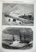 Old Antique Print Snow Storm Highland Railway 1866 Turkish Ship Mahmoud 19th